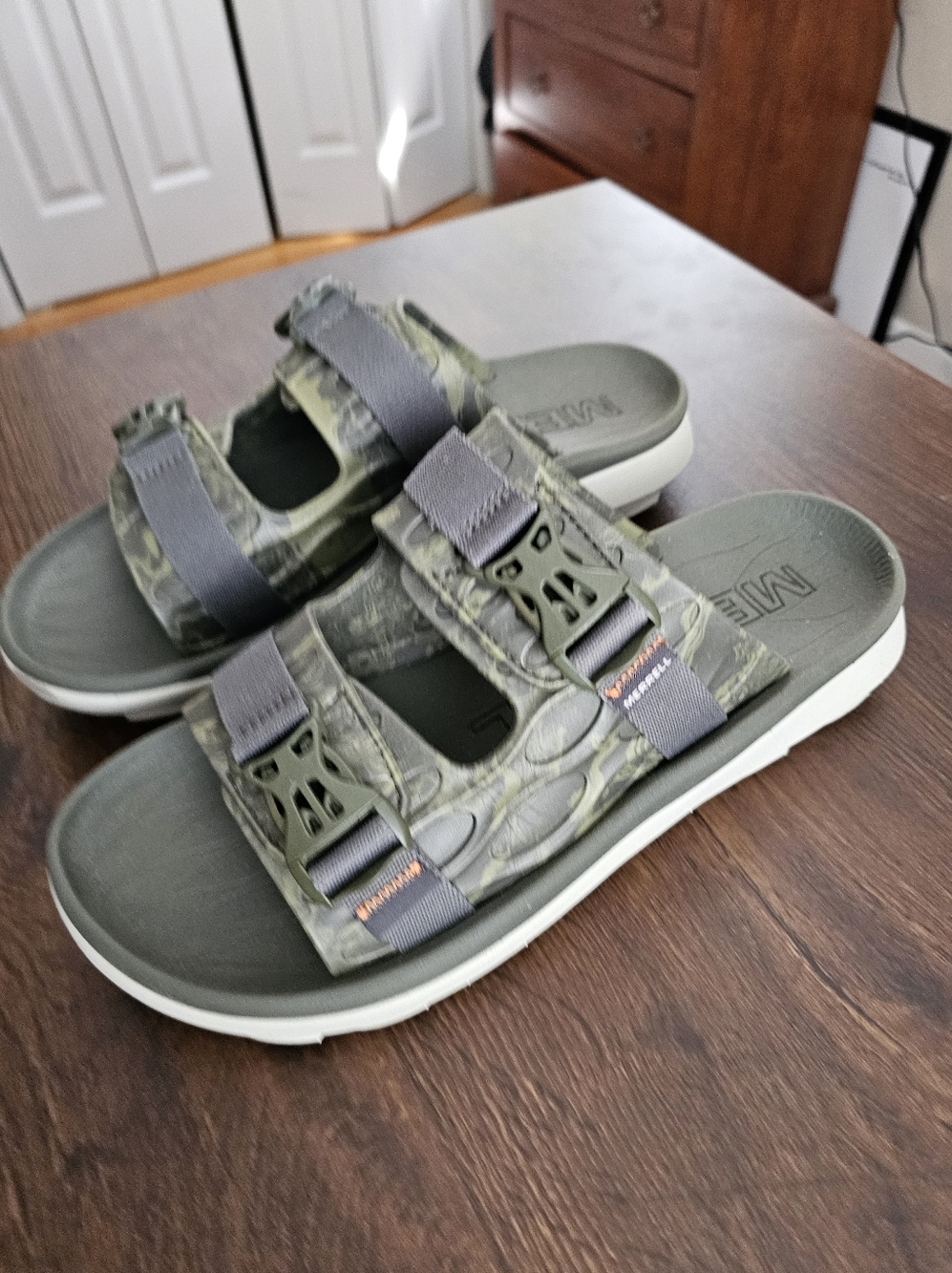 Men's Merrell Casual Double-Strap Slide Sandals in Olive Green - Mens 11